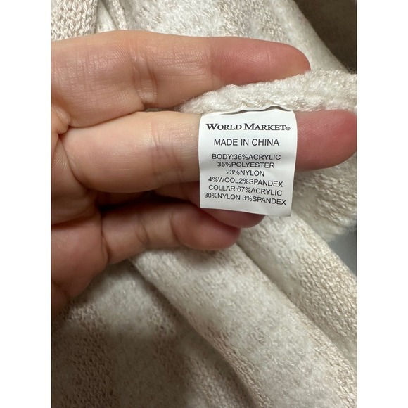 World Market Cream Knit Poncho Cowl Neck‎ Textured One Size Cozy Layering - Picture 6 of 7